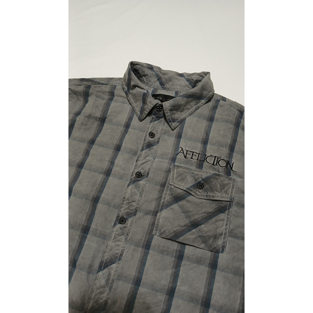 Affliction Black Premium Mens Short Sleeve Button Shirt Embroidered Cross Medium - Picture 1 of 8
